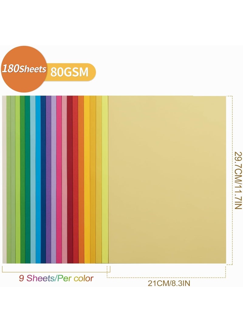YelaJoy A4 Coloured Origami Paper 180 Sheets, 20 Bright Colors Folding Paper 80gsm Double-Sided Colorful DIY School Arts Crafts Projects Kids Adults - Image 2